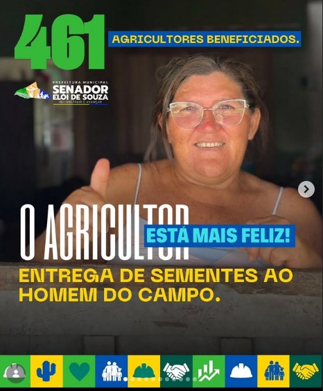 Em 2026, o município foi contemplado com 6.420 kg de sementes, beneficiando 461 agricultores.